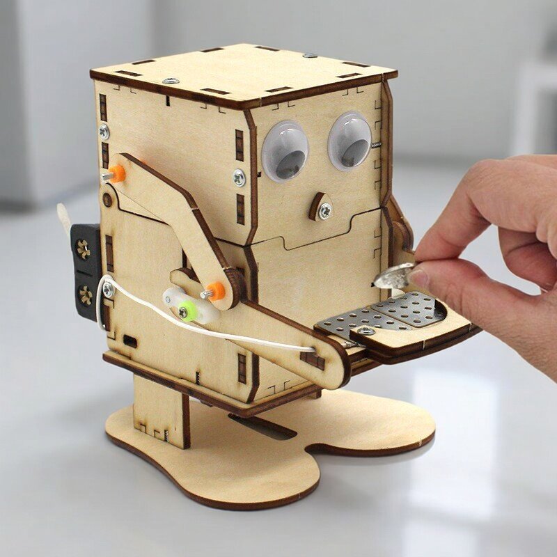 Science Project Robot - Wooden Assemble DIY Robot Eating Coin